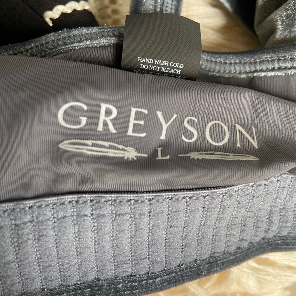 Greyson Elara Stretch Velvet Sports Bra Size L Anthracite Yoga Pilates Athletic - Picture 4 of 9